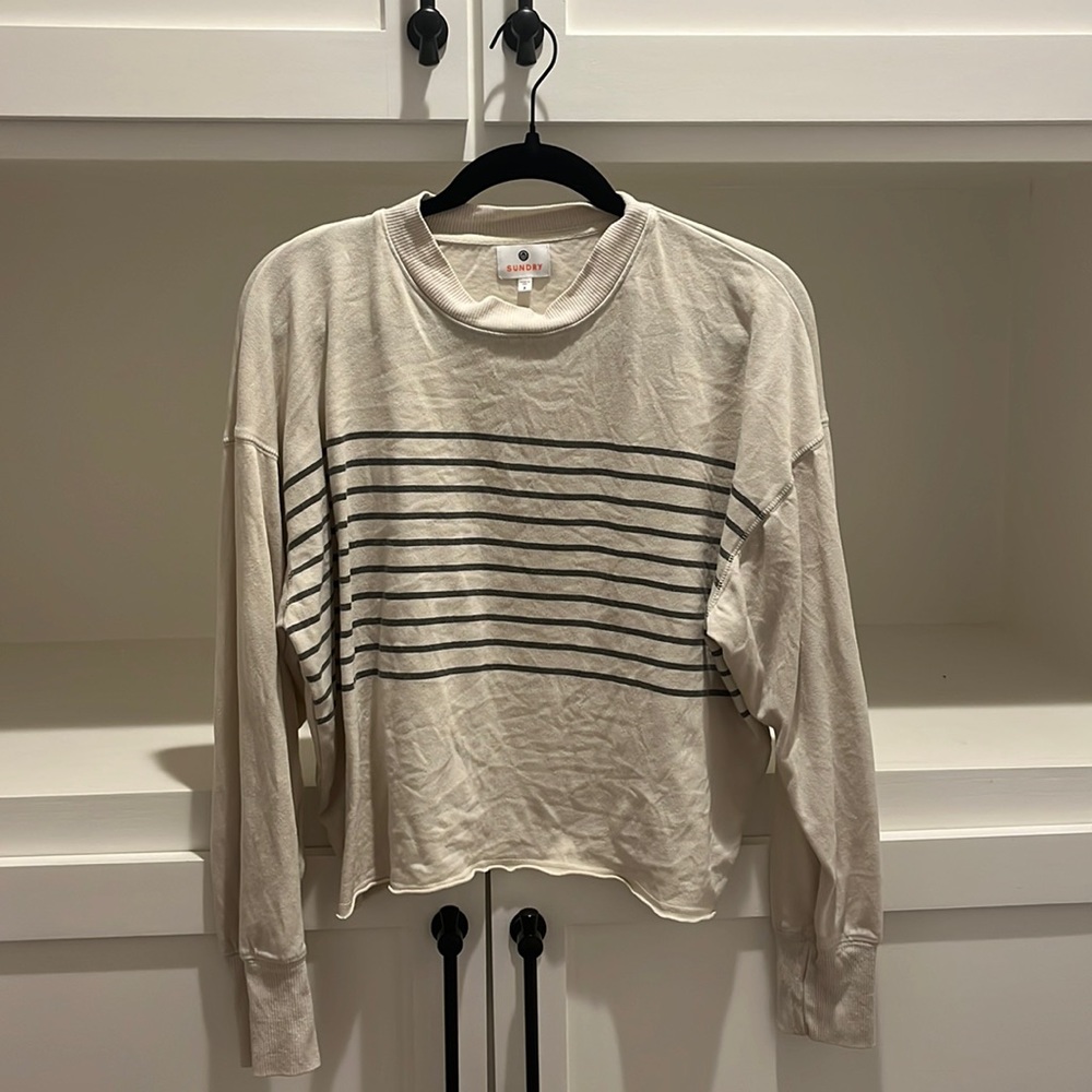 Sundry Cropped Striped Crewneck